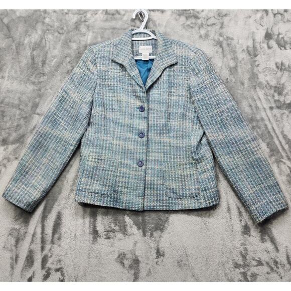 Jaclyn Smith Jackets & Blazers - Vintage Jaclyn Smith Jacket Womens 12 Blue Tan Brown Tweed Blazer Pockets Preppy
